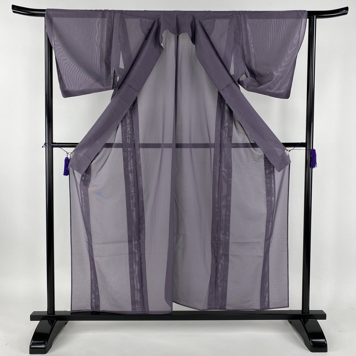 未使用品 絽 地紋 色無地 ブルーグレー 作家物 身丈165.5cm 正絹 色