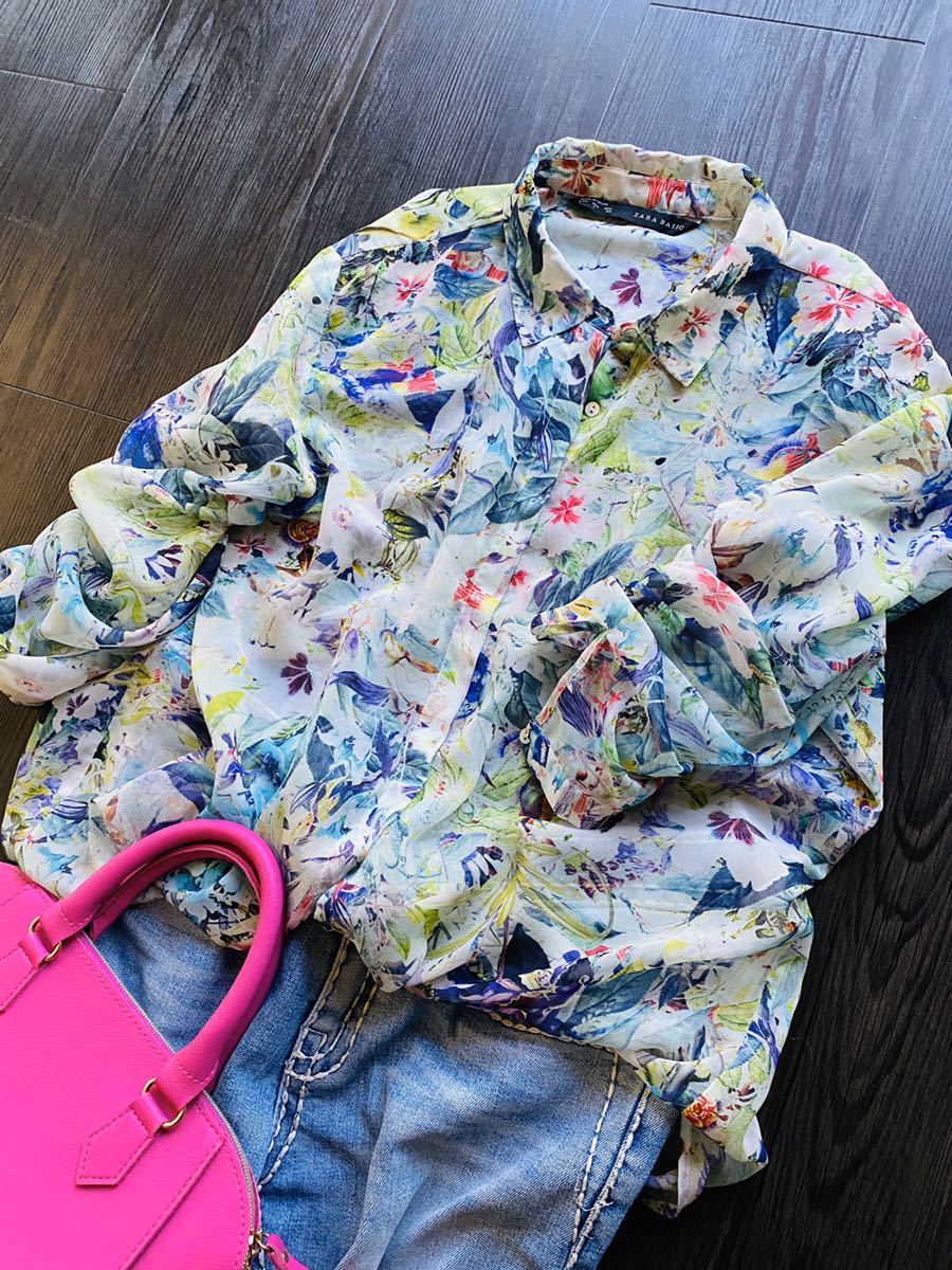 ZARA ザラ☆大人可愛い☆爽やかシフォン☆シースルー ボタニカル