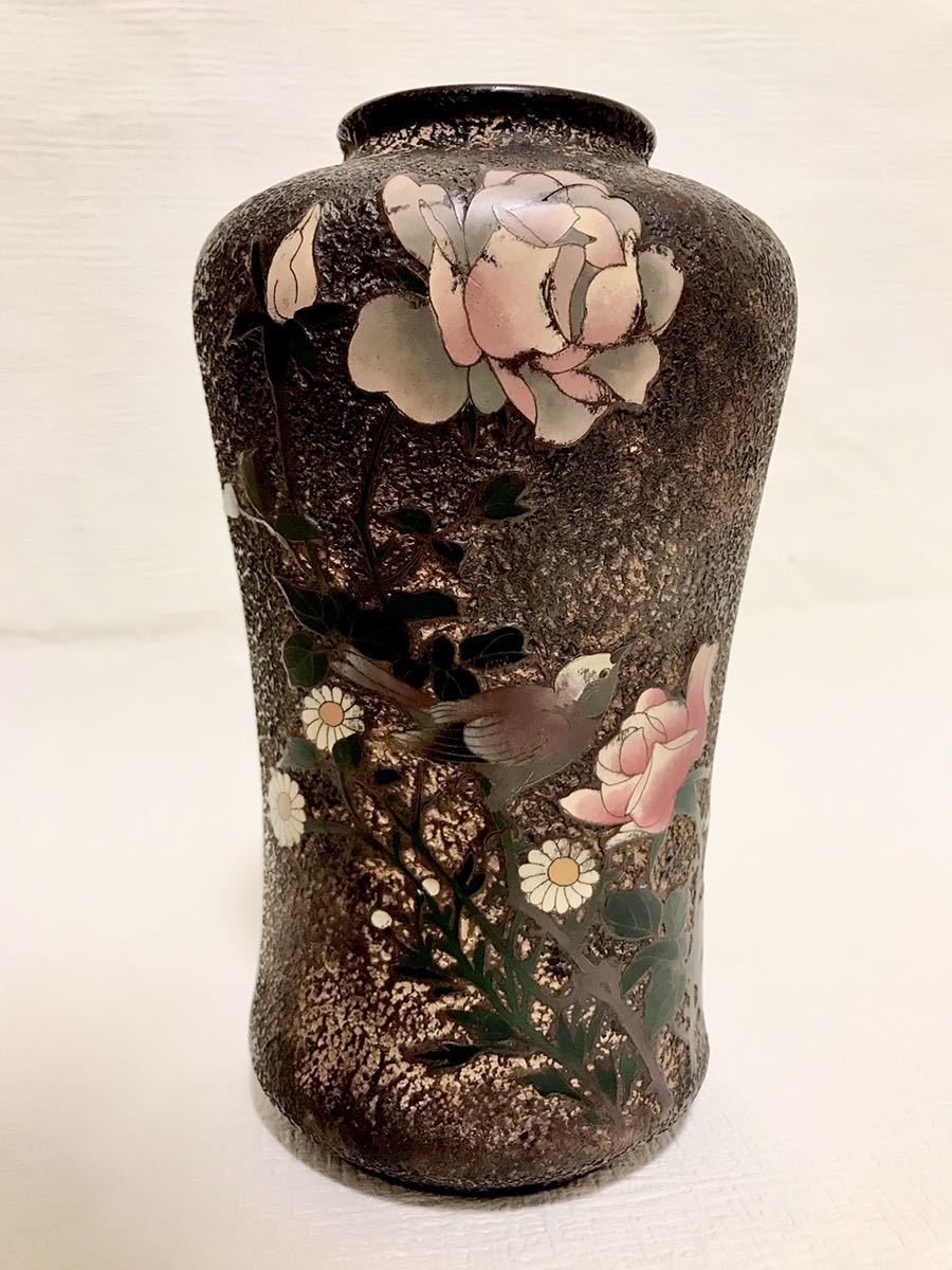 陶胎七宝 磁胎七宝 樹皮仕上花鳥文花瓶 瀬戸 川本桝吉 【公式通販】