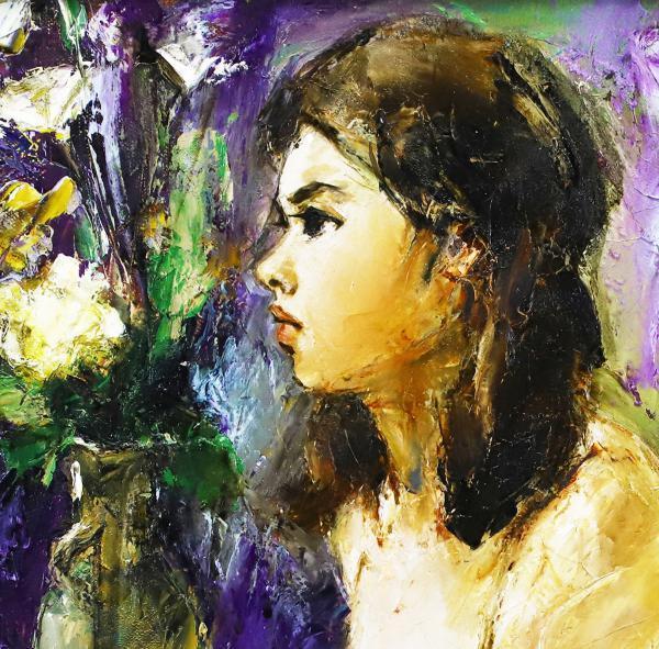 油絵　白石延夫　花と少女　F 3号 真作 WISH 白石延夫 花と少女 6号 油彩 証明書付 1971年 裸婦逸品 〇