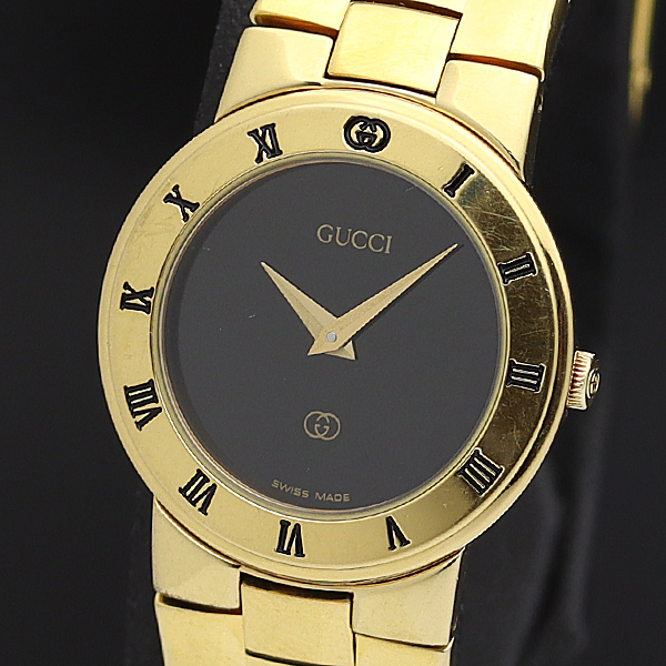 1円☆稼働品【GUCCI/グッチ】3300L GGロゴ有 ローマンベゼル ブラック