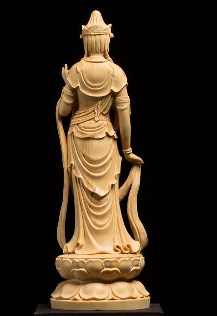MD22☆高級☆精像 黄楊木彫り 観音実木 風水幸運 仏堂供養 工芸品 仏像