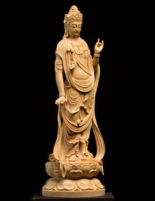 MD22☆高級☆精像 黄楊木彫り 観音実木 風水幸運 仏堂供養 工芸品 仏像
