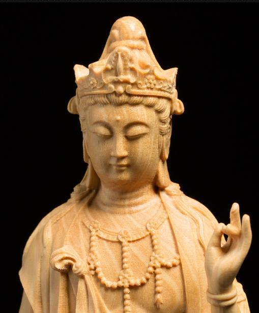 MD22☆高級☆精像 黄楊木彫り 観音実木 風水幸運 仏堂供養 工芸品 仏像