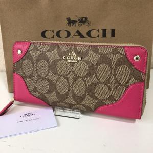 COACH コーチ 長財布 シグネチャー ピンク ラウンド ブラウン ラウンド