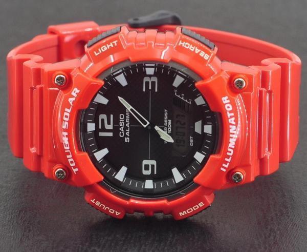 【1円】新品正規品日本未発売カシオCASIO10気圧防水ダイバー世界時計ソーラーウレタンベルトアナログデジタル 腕時計 レッド プレゼント_1