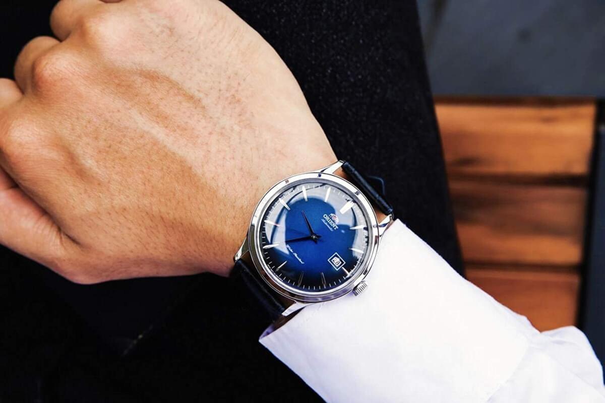 【1円】【日本未発売】新品正規品オリエントORIENTアンティークレザー革ビジネス自動巻き男性用メンズ腕時計レトロ青_9