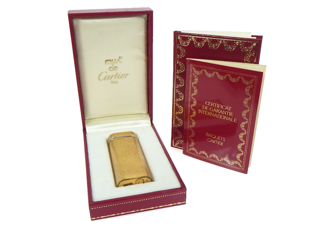 Cartier ガスライター　箱付き ☆ Cartier カルティエ ガスライター トリニティ ゴールド ギャラ 箱