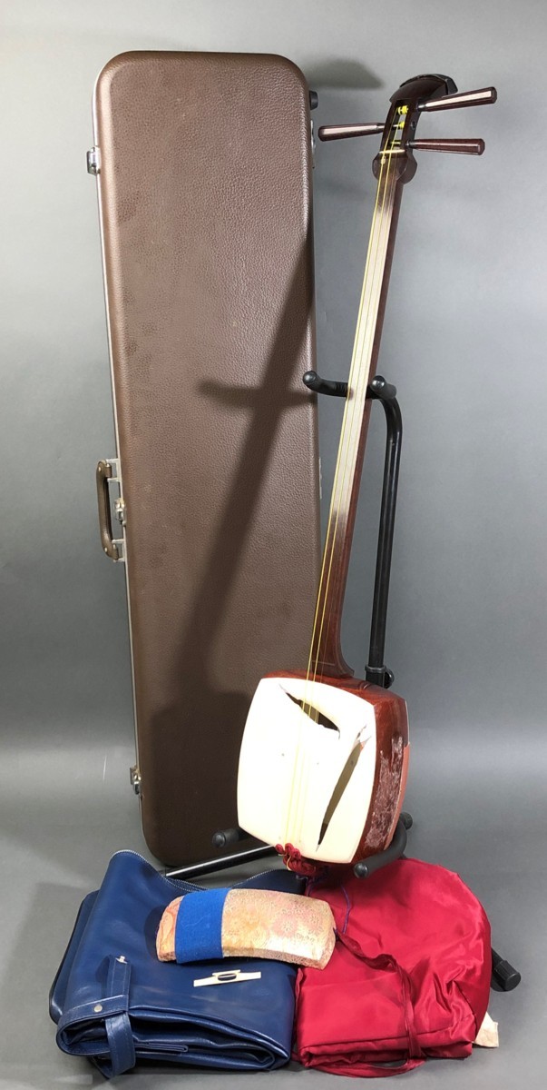 ◇正寸/短棹 三味線 2本セット！◇中棹 紫壇 収納ケース付き 和楽器