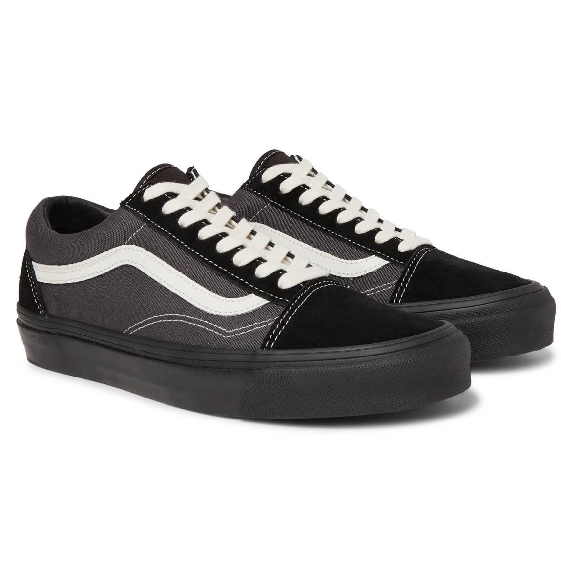新品未使用 VANS/バンズ Old Skool Leather-Trimmed Canvas and Suede Sneakers/オールドスクール スウェードキャンバススニーカー 黒 US11