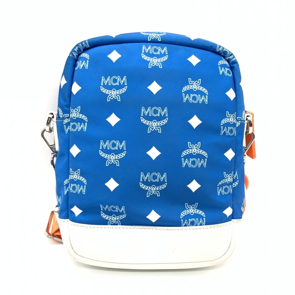 MCM エムシーエム ショルダーポーチ ナイロン レザー ブルー×オレンジ 