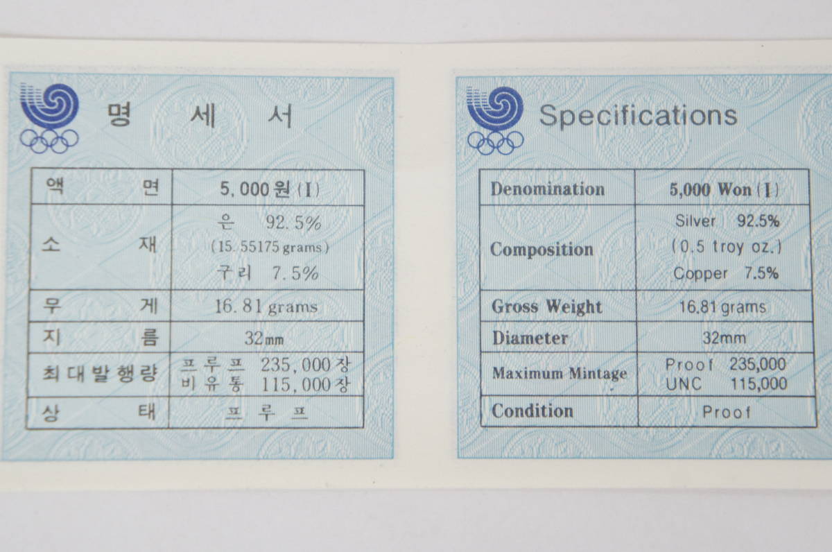 ソウルオリンピック 1988年 韓国 5000ウォン銀貨 5000ウォン 10000