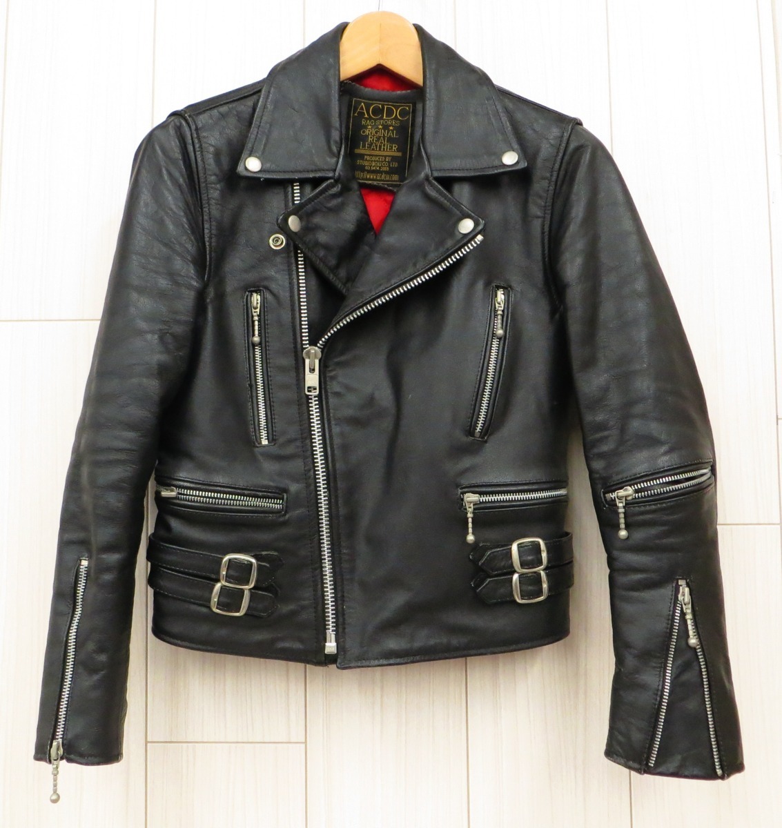 ★中古ACDC RAG STORES ダブルライダース サイズ：32 ブラック レザージャケット&frasl;レディース&frasl;メンズ小さめサイズ ★
