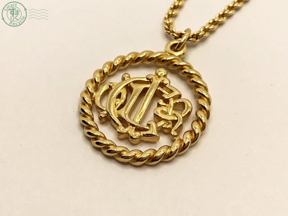 N50183　Christian Dior（クリスチャンディオール）ロゴ入り ネックレス イヤリング セット ヴィンテージ ゴールドカラー