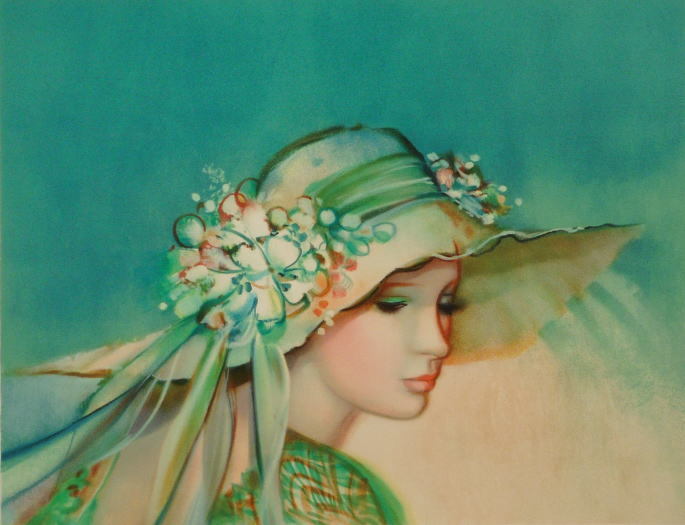 版画 今井幸子「ブーケの女」リトグラフ 額入 限定125部 美品 大型絵画