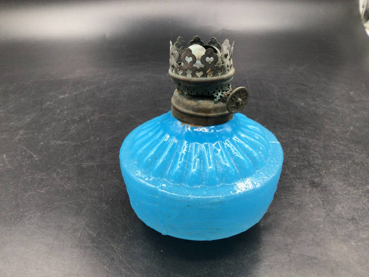 アルコールランプ 乳青色 気泡ガラス 吹きガラス 旧家蔵出し品 アンティーク 9492