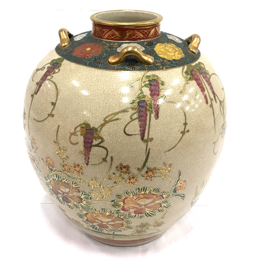 薩摩焼 花瓶 花入 花器 フラワーベース 薩摩勇仙 角徳利花瓶 色絵金彩花鳥