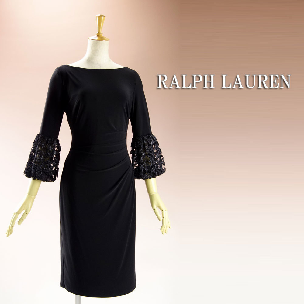 新品 ラルフローレン 4/9号 黒 レース 長袖 花柄 ブラックドレス  
