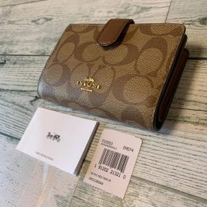 【本物保証，人気】 COACH コーチ 二つ折り財布 F23553/IME74 シグネチャー カーキ ブラウン コンパクト スモール ウォレット レザー(女性用財布)｜売買されたオークション情報、yahooの商品情報をアーカイブ公開 - オ 服飾小物