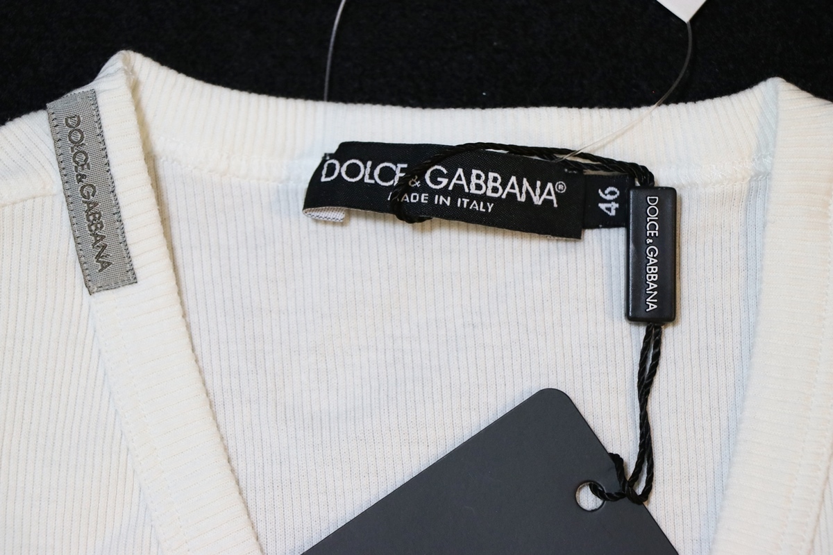 新品 DOLCE&GABBANA Vネック Tシャツ 白46 ◇ ホワイト リブ ドルチェ 