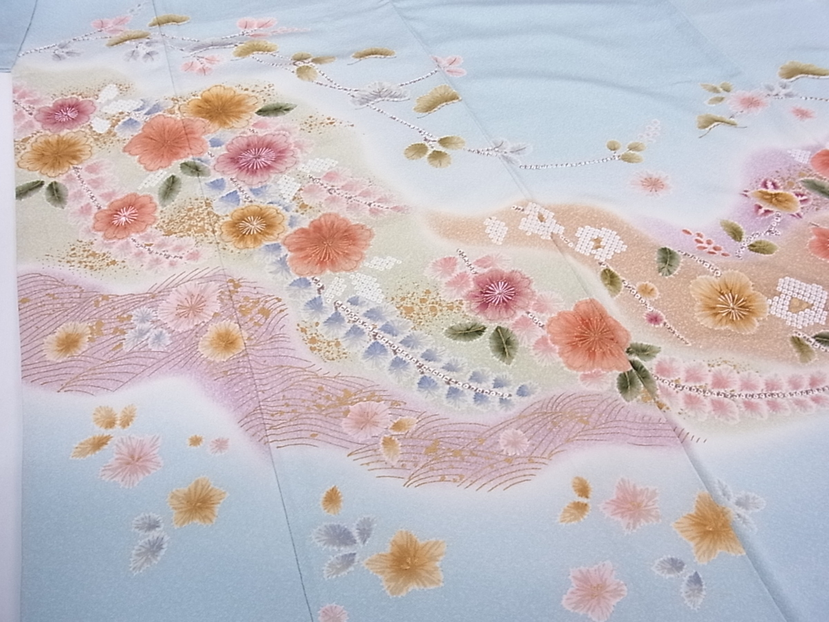 暈し染め 金彩 枝花文 正絹 平和屋着物□訪問着 逸品 作家
