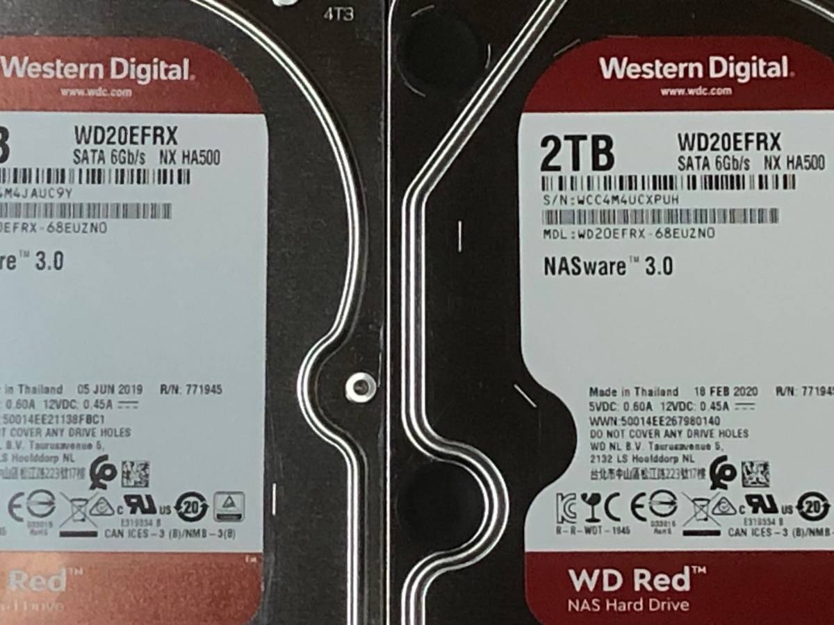 Western 美品 WD RED HDD 2TB 2枚セット 使用時間9h/36h