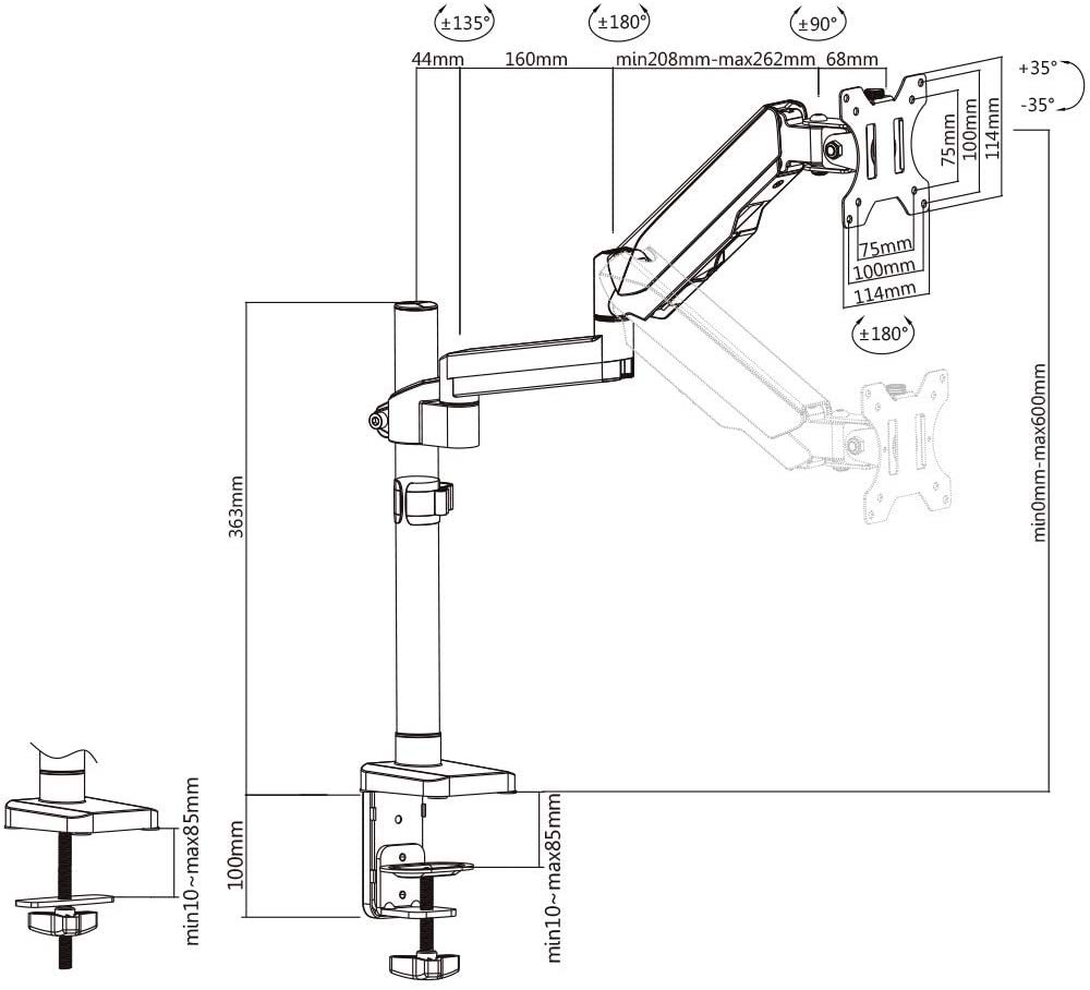 HUANUO PC モニター アーム 液晶ディスプレイ アーム ガススプリング式 ガス圧式 17～32インチ対応 耐荷重1-8kg_3