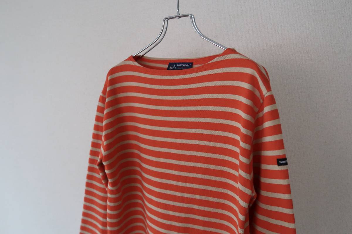 配色◎ SAINT JAMES ウェッソン バスクシャツ オレンジ×ベージュ 