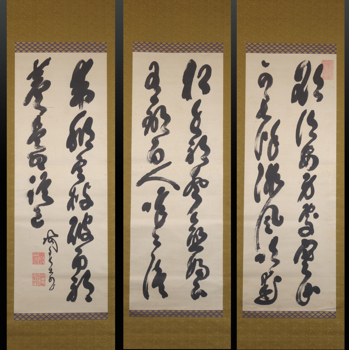 真作/山岡鉄舟/七言絶句/三行書/掛軸/名家伝来/AK-865 真作】山岡鉄舟/七言絶句/掛軸☆宝船☆AC-407の通販 by 掛軸✩宝船✩'s