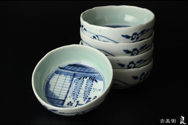 古伊万里 | 向付 江戸後期 iichi 古伊万里(藍九谷様式)染付藤文大皿 入