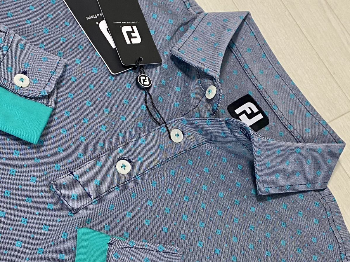 【セール，正規品】 フットジョイ FootJoy ダイヤ&ドット柄 吸汗速乾 長袖ポロシャツ 秋冬 ネイビー サイズM 送料198円(タイトリスト)｜売買されたオークション情報、yahooの商品情報をアーカイブ公開 - オークフ シャツ