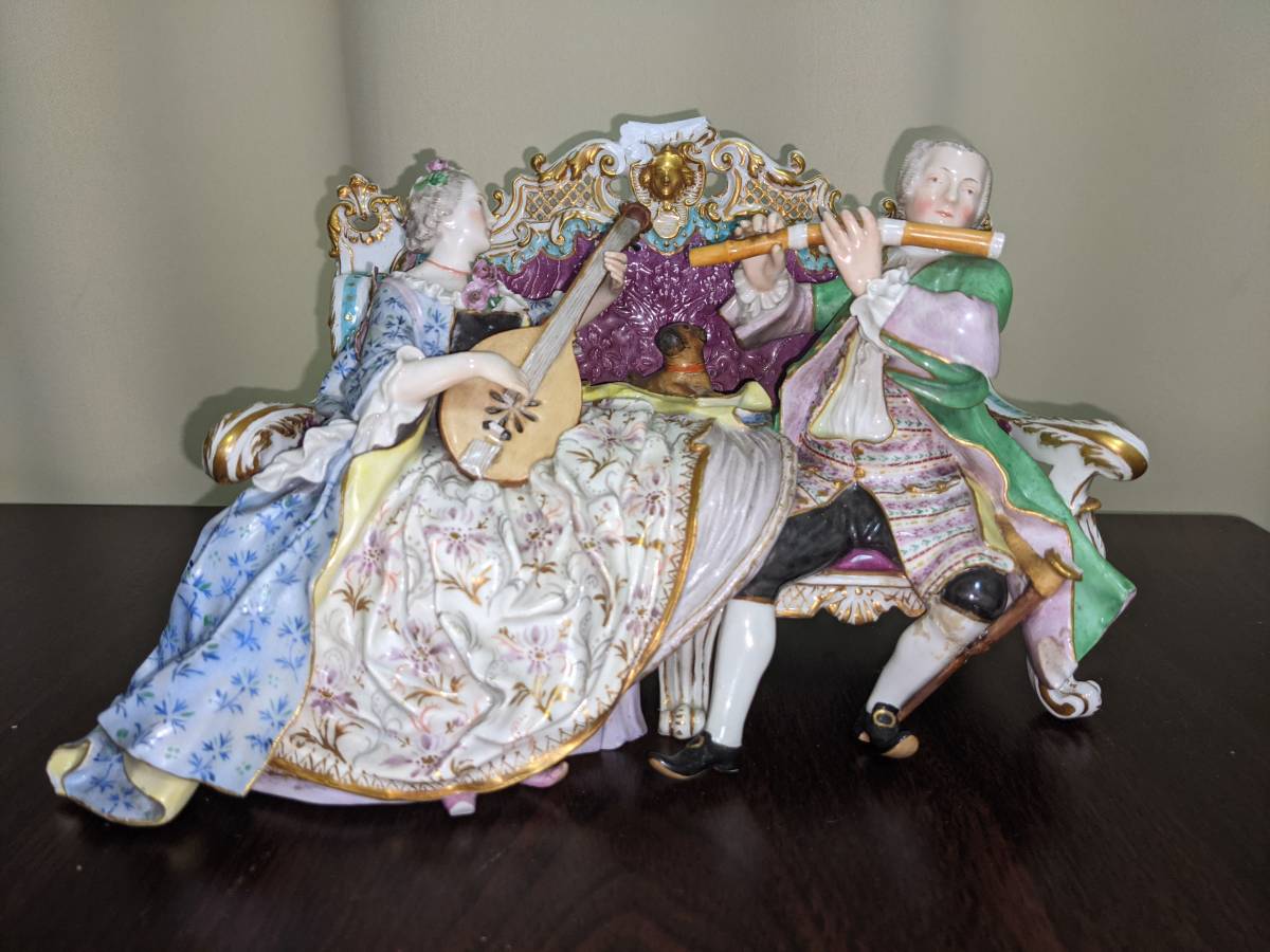 超希少！】マイセン Meissen 19世紀 長椅子に座る 2人のミュージシャン 