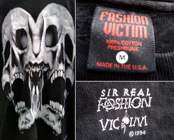 ☆ビンテージ☆【SIR REAL FASHION VICTIM スカルTシャツ黒M】1994 
