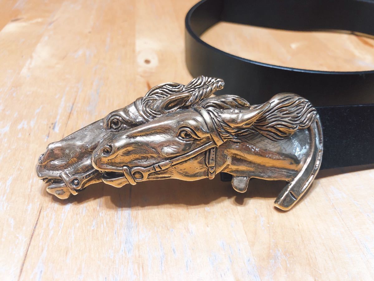 チグッチベルト 馬蹄 ホースシュー ゴールド金具 ヴィンテージ GUCCI ☆GUCCI☆グッチ*ベルト*蹄鉄＆馬*サイズ100cm*ゴールドx黒*美品