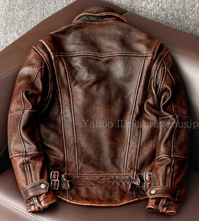 新品，新作登場 本革 極上の質感/ユーズド加工/アメカジ/レトロ/ 牛革レザーバイクジャケット ハーレー革ジャン サイズ選択可XL 2XL 3XL 4XL 5XL(XLサイズ以上)｜売買されたオークション情報、yahooの商品情報を 男性用