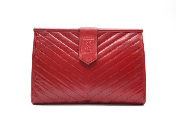 SAINT LAURENT - Red Velvet Crocodile Embossed Leather SUNSET
