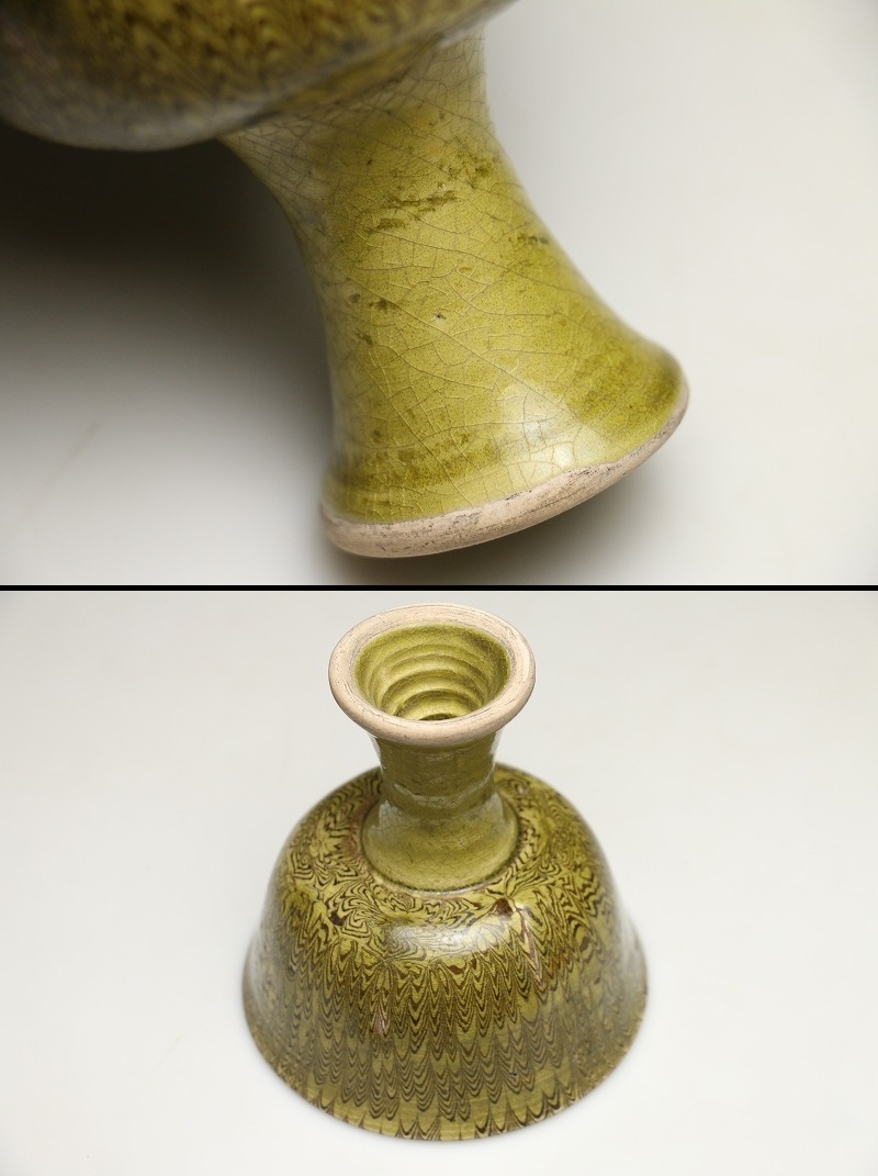 宋代名窯 磁器 耀州窯青磁 酒杯 酒盞 高杯 高11cm ND02B13A 宋代