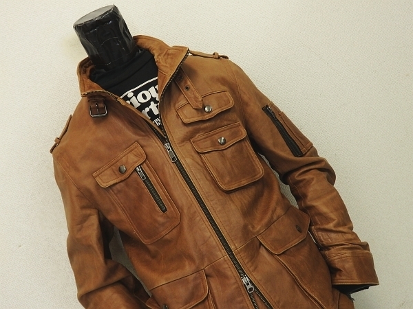 ★大人の上質カジュアルに!羊革 goo goo prexsus 丸井 レザー ミリタリー ジャケット LL ブラウン★ミリタリー カジュアル アーバン★_1