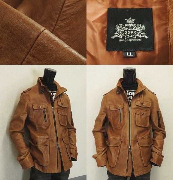 ★大人の上質カジュアルに!羊革 goo goo prexsus 丸井 レザー ミリタリー ジャケット LL ブラウン★ミリタリー カジュアル アーバン★_2
