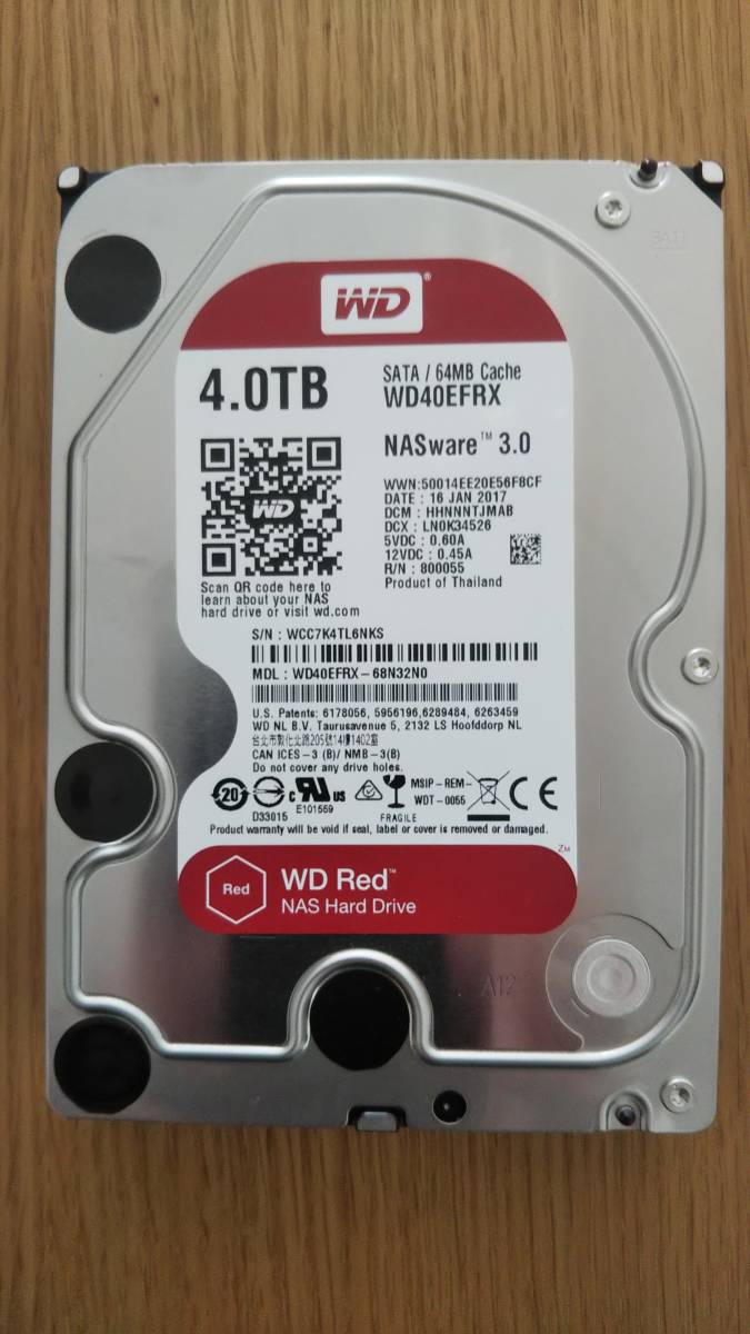 使用時間少】WD Red 3.5inch SATA 4TB WD40EFRX-68N32N0 4000.7 GB