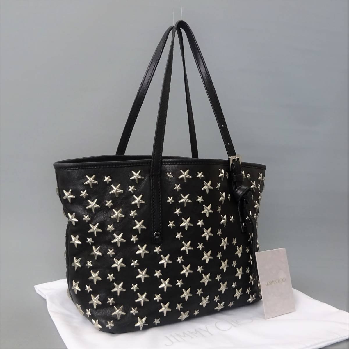 本物良品□ジミーチュウ□スタースタッズ/ブラックレザー/シルバー金具 