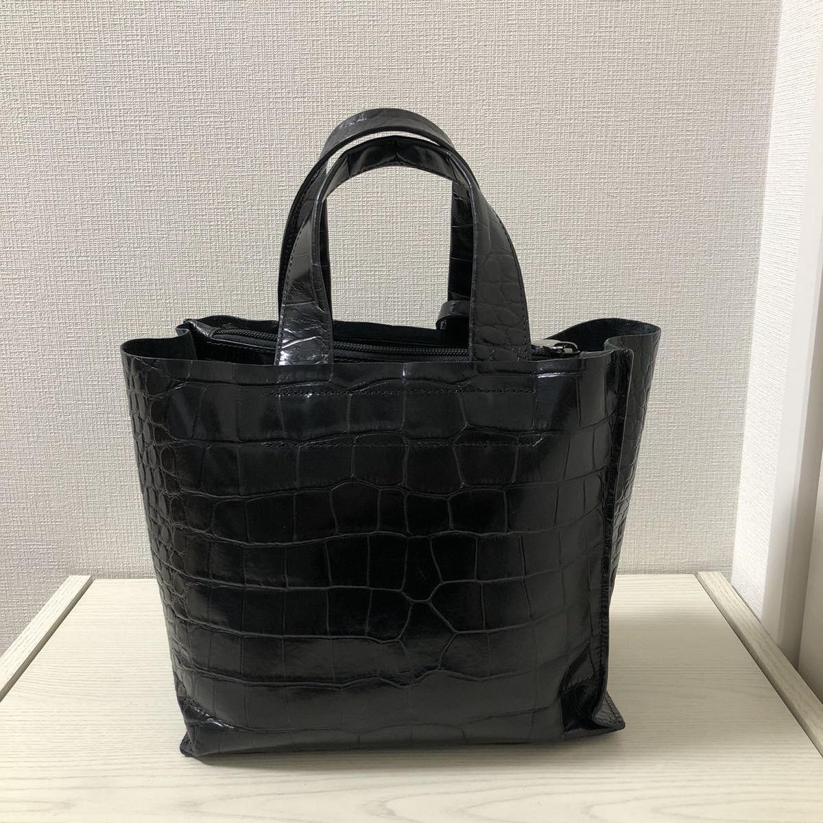 FURLA フルラ クロコ型押し ハンドバッグ トートバッグ パープル 革