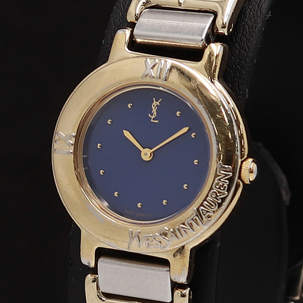 腕時計 イヴサンローラン YSL SAINT QZ YVES LAURENT 青文字盤 Yves