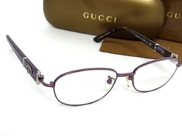 1円 ■美品■ GUCCI グッチ ロゴ GG -8555J 4DY 52□16-135 サングラス 度入り 眼鏡 メガネ メンズ レディース パープル系 L7255uO