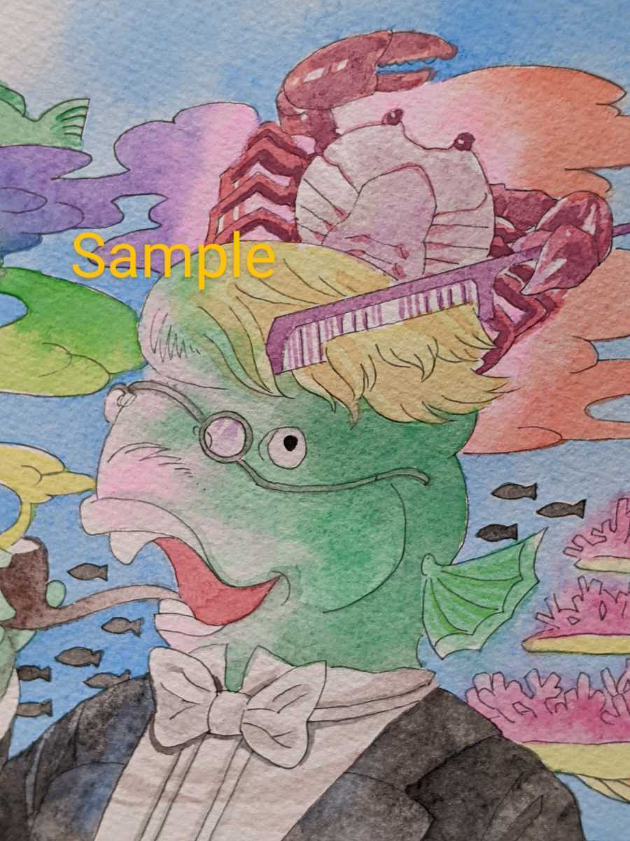 手描きイラスト オリジナル イラスト 原画 海 魚 カニ カンムリブダイ 紳士 蟹 キャラクター 手描きイラスト 売買されたオークション情報 Yahooの商品情報をアーカイブ公開 オークファン Aucfan Com