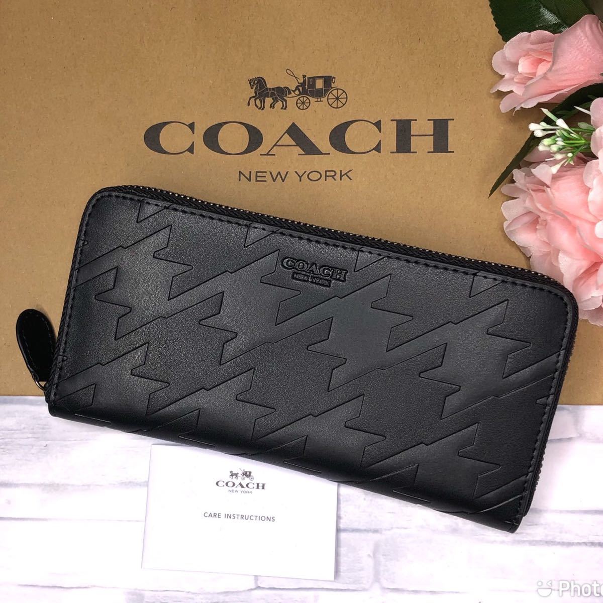 長財布 COACH 千鳥格子 コーチ ブラック ⁄ ▽未使用タグ付き COACH 