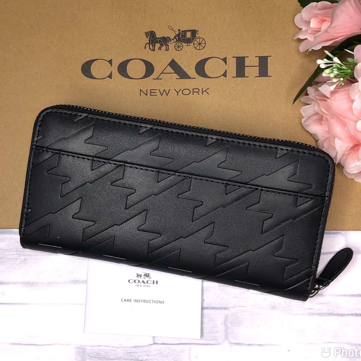 長財布 COACH 千鳥格子 コーチ ブラック ⁄ ▽未使用タグ付き COACH 