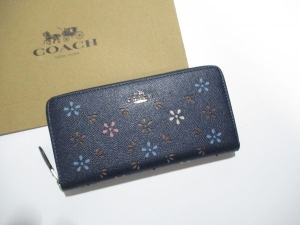 COACH 長財布 新品 同様 未使用 正規品 [9] ジッピーウォレット レディース F31164 フローラル 花柄 ネイビー パーフォレイテッド