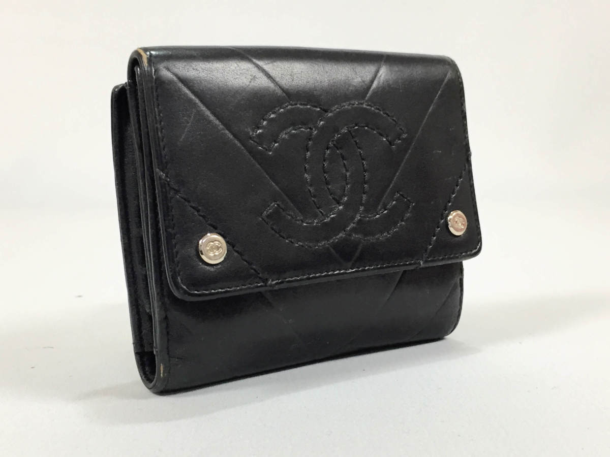 CHANELシャネル財布 ブラック シャネル 財布 マトラッセ コンパクト