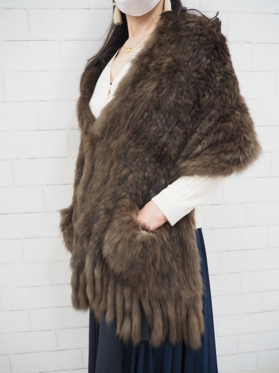 セーブルヤーンストール　フレンジ付き セーブルヤーンストールフレンジ付き